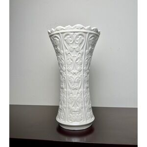 Vintage Lenox Ivory Porcelain Vase 12" Tall Raised Scrollwork Made USA